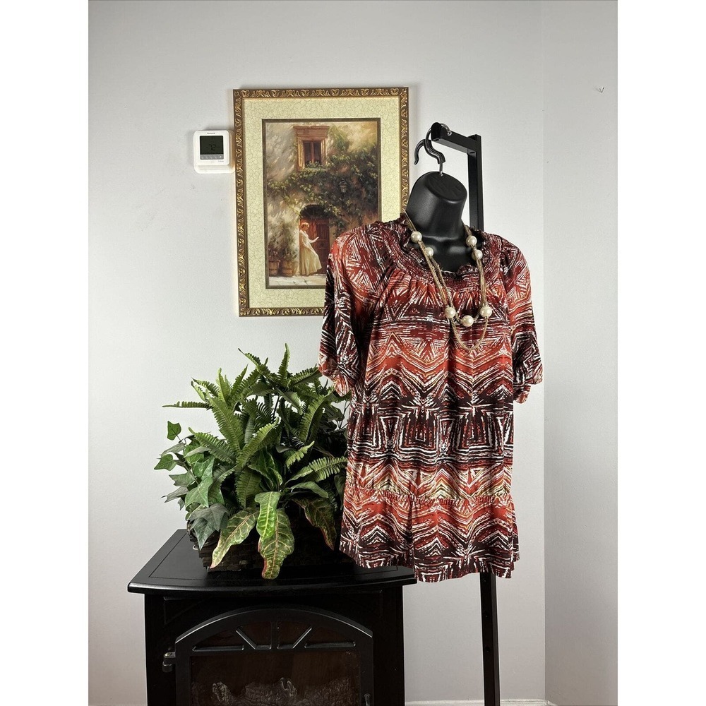AGB Women Short Sleeve Hem With Elastic Blouse XL Elastic Neckline Preppy